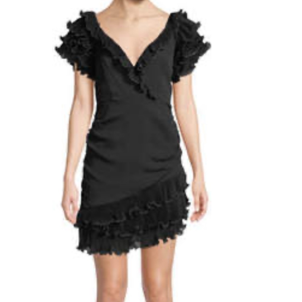 SAYLOR Black Asymmetrical Ruffle Dress Fully lined